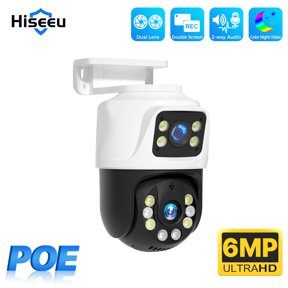 Home Security Outdoor Camera System - Hiseeu Dual Lens 3MP+3MP POE IP