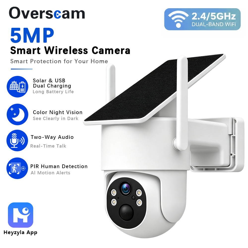 Home Security Outdoor Camera System - 5MP Solar Powered PTZ Camera For